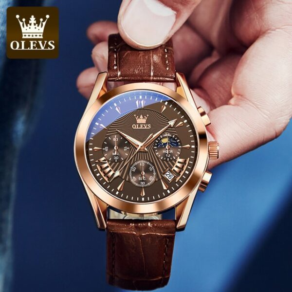 OLEVS 2876 Quartz Leather Strap Watches for Men - Image 3