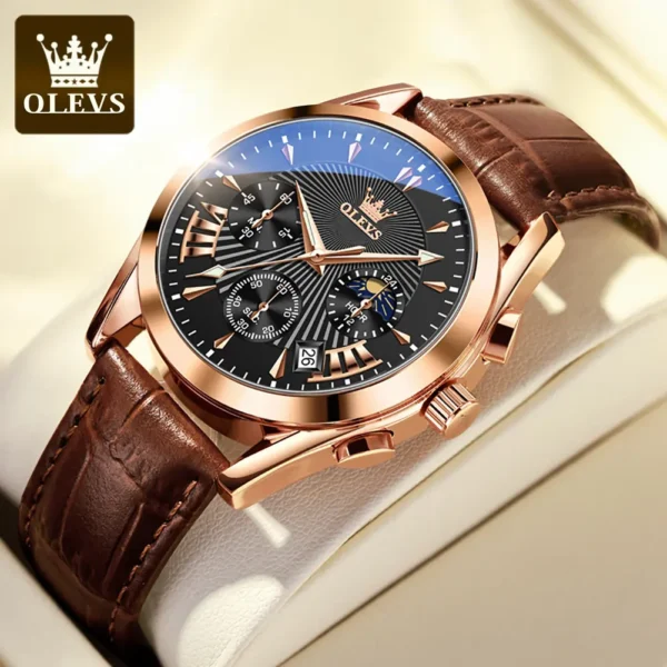 OLEVS 2876 Quartz Leather Strap Watches for Men - Image 2