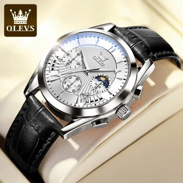 OLEVS 2876 Quartz Men Wristwatches Genuine Leather Strap Watches for Men - Image 6