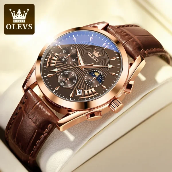 OLEVS 2876 Quartz Leather Strap Watches for Men - Image 2