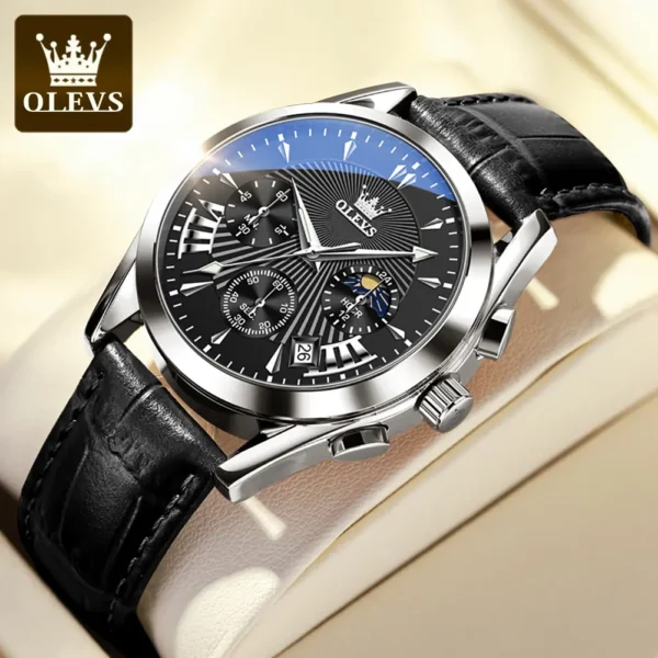 OLEVS 2876 Quartz Leather Strap Watches for Men - Image 2