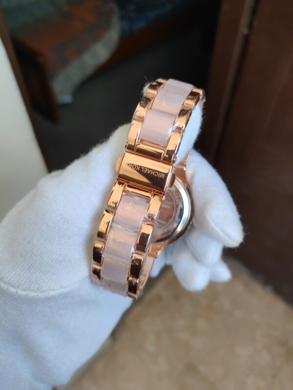 MK Rose Gold Stylish Chronograph Style Watch for Her-Rose Gold - Image 3