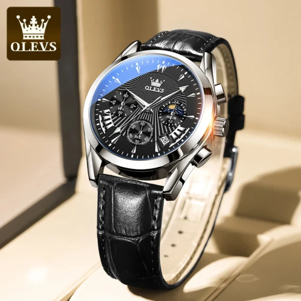 OLEVS 2876 Quartz Leather Strap Watches for Men - Image 6