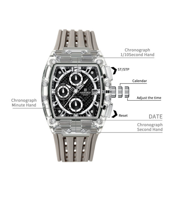 NAVIFORCE 7105 Chronograph Silicone Strap Quartz Watch For Men - Image 3