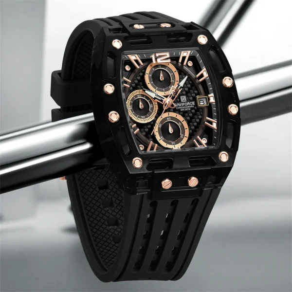 NAVIFORCE 7105 Chronograph Silicone Strap Quartz Watch For Men - Image 2