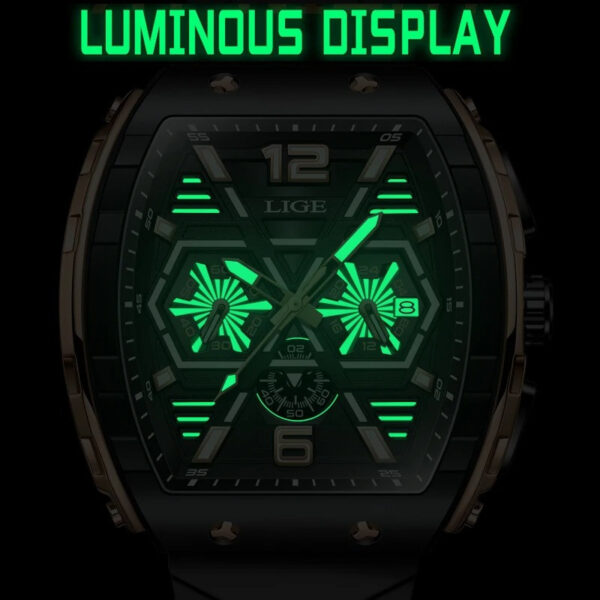 LIGE89108 5ATM Sports Waterproof Quartz Wristwatch Luminous Date Silicone Mens Watches - Image 5