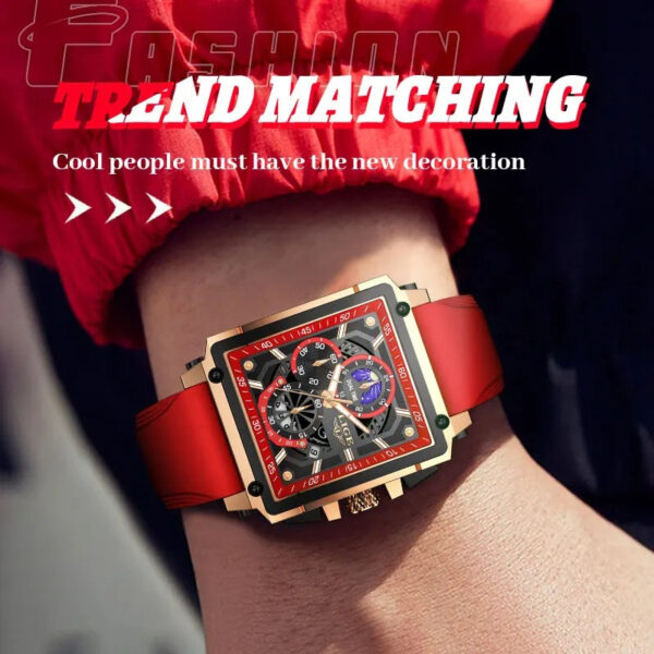Lige Red Color Top Brand Men's Luxury Silicone Quartz Chronograph Watch - Image 3