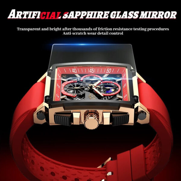 Lige Red Color Top Brand Men's Luxury Silicone Quartz Chronograph Watch - Image 4