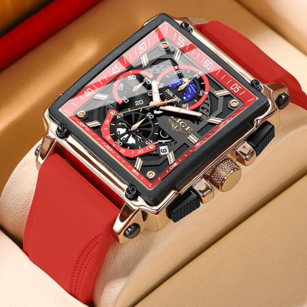 Lige Red Color Top Brand Men's Luxury Silicone Quartz Chronograph Watch - Image 2