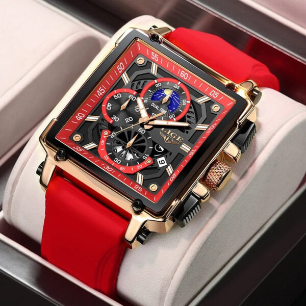 Lige Red Color Top Brand Men's Luxury Silicone Quartz Chronograph Watch - Image 5