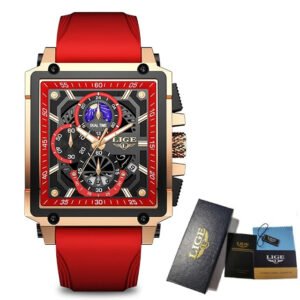 Lige Red Color Top Brand Men's Luxury Silicone Quartz Chronograph Watch