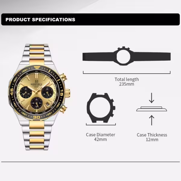 NAVIFORCE 8049 Top Brand Luxury Chronograph Calendar Stainless Steel Quartz Watch For Men - Image 4