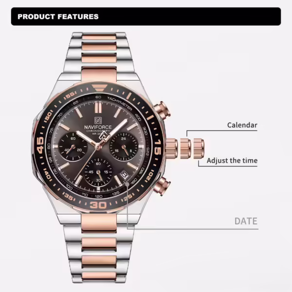 NAVIFORCE 8049 Top Brand Luxury Chronograph Calendar Stainless Steel Quartz Watch For Men - Image 4