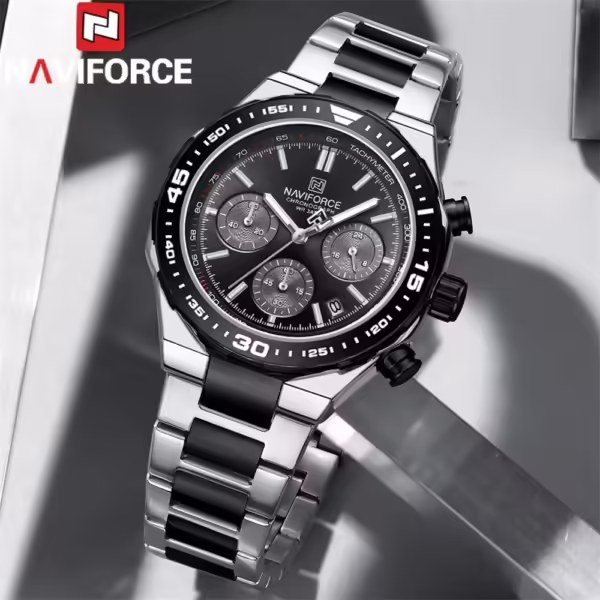 NAVIFORCE 8049 Top Brand Luxury Chronograph Calendar Stainless Steel Quartz Watch For Men - Image 2