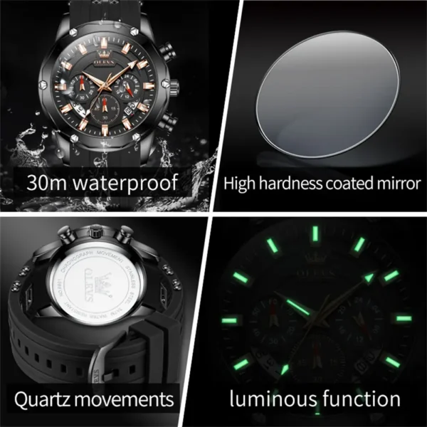OLEVS 9991 Silicone Strap Chronograph Quartz Watch For Man - Image 4