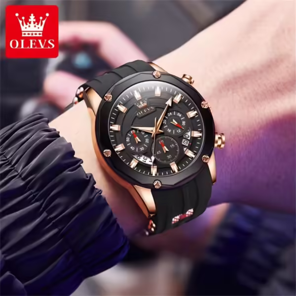 OLEVS 9991 Silicone Strap Chronograph  Quartz Watch For Man - Image 2