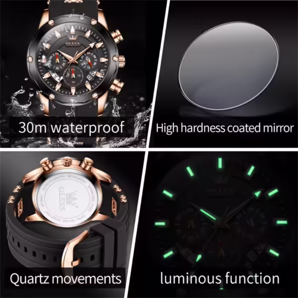 OLEVS 9991 Silicone Strap Chronograph  Quartz Watch For Man - Image 5
