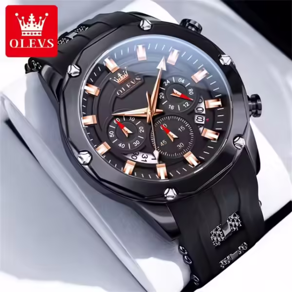 OLEVS 9991 Silicone Strap Chronograph Quartz Watch For Man - Image 5