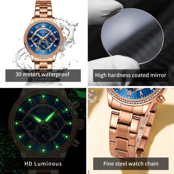 Olevs YT 715 Stainless Steel Chronograph Watch For Women - Image 3