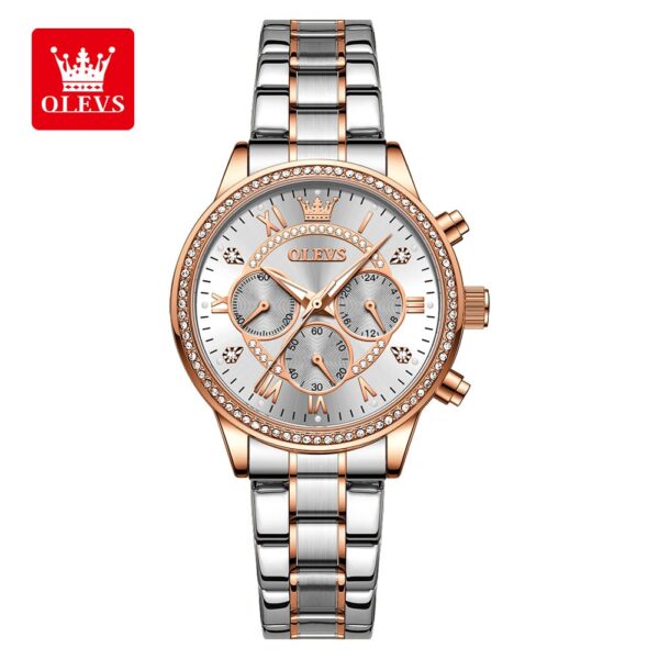 Olevs YT 715 Stainless Steel Chronograph Watch For Women - Image 2