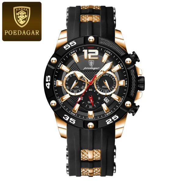 POEDAGAR 912 Chronograph Silicone Strap Men's Quartz Watch - Image 2