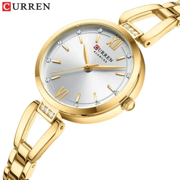 CURREN 9092 Elegant Stainless Steel Classic Women Quartz Watch- Gold White - Image 2