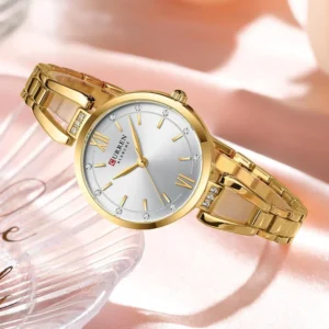 CURREN 9092 Elegant Stainless Steel Classic Women Quartz Watch- Gold White