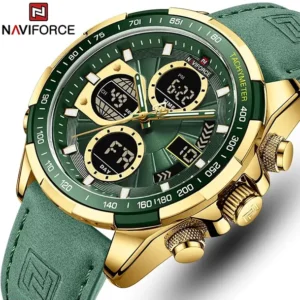 Naviforce 9197 Top Brand Luxury Leather Casual Military Sport Man Wristwach Dual Time Watch