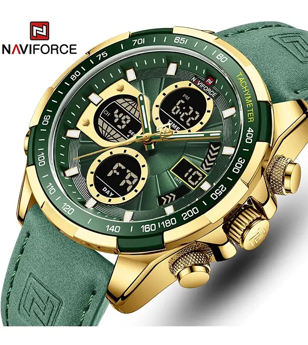 Naviforce 9197 Top Brand Luxury Leather Casual Military Sport Man Wristwach Dual Time Watch