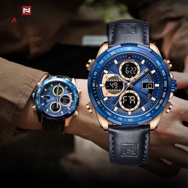 Naviforce 9197 Top Brand Luxury Leather Casual Military Sport Man Wristwach Dual Time Watch - Image 4