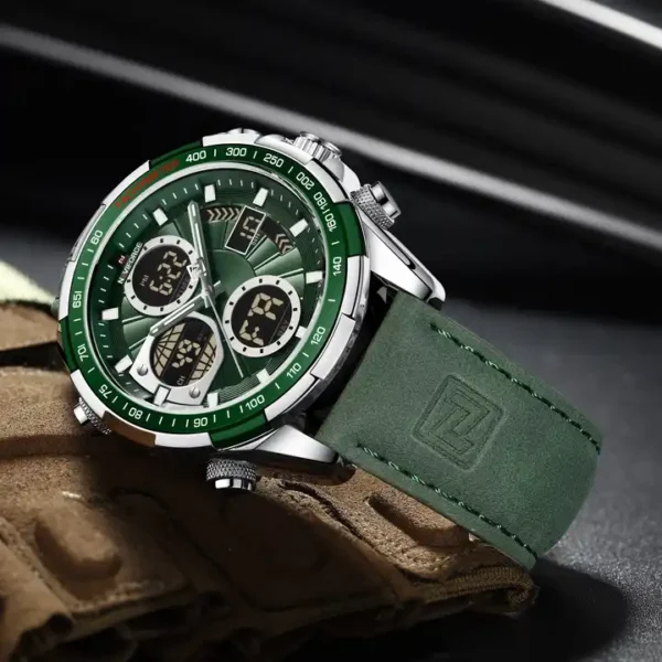 Naviforce 9197 Top Brand Luxury Leather Casual Military Sport Man Wristwach Dual Time Watch