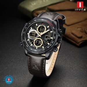 Naviforce 9197 Top Brand Luxury Leather Casual Military Sport Man Wristwach Dual Time Watch