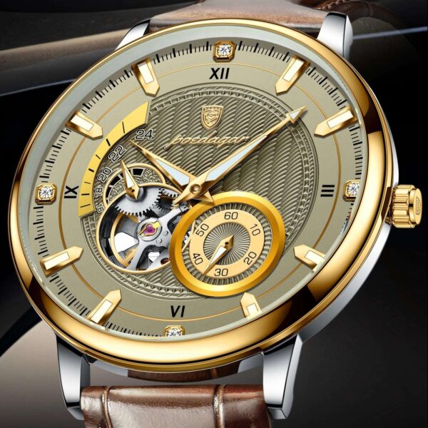 POEDAGAR 1416 Top Luxury Automatic Wristwatch Mechanical Leather Watch For Men - Image 3
