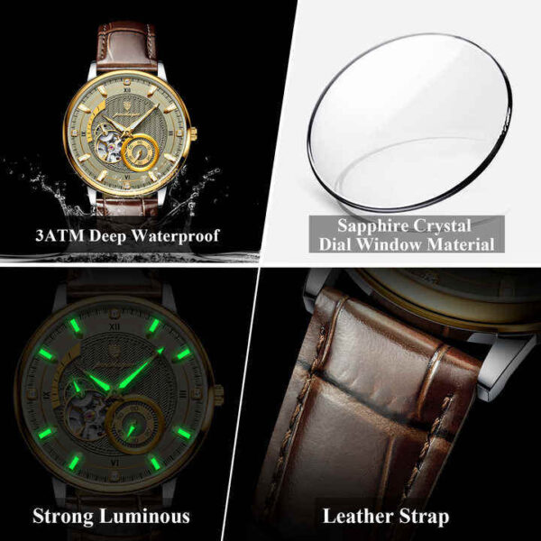 POEDAGAR 1416 Top Luxury Automatic Wristwatch Mechanical Leather Watch For Men - Image 5