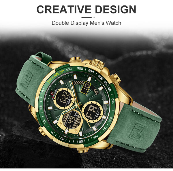 Naviforce 9197 Top Brand Luxury Leather Casual Military Sport Man Wristwach Dual Time Watch - Image 5