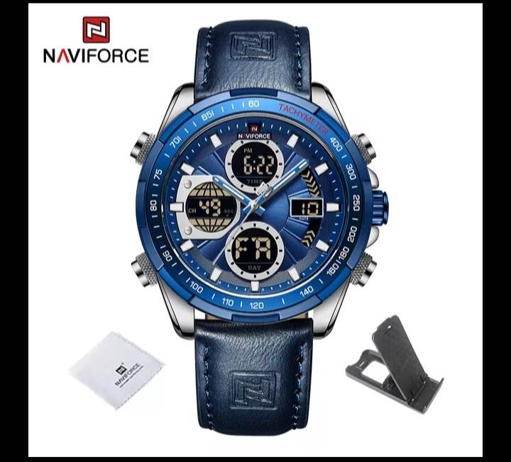 Naviforce 9197 Top Brand Luxury Leather Casual Military Sport Man Wristwach Dual Time Watch
