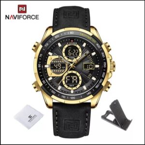 Naviforce 9197 Top Brand Luxury Leather Casual Military Sport Man Wristwach Dual Time Watch