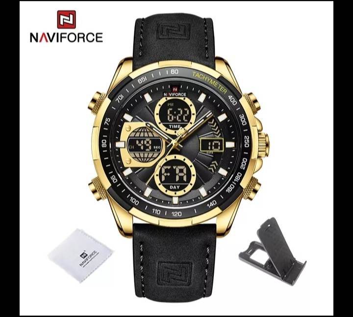 Naviforce 9197 Top Brand Luxury Leather Casual Military Sport Man Wristwach Dual Time Watch