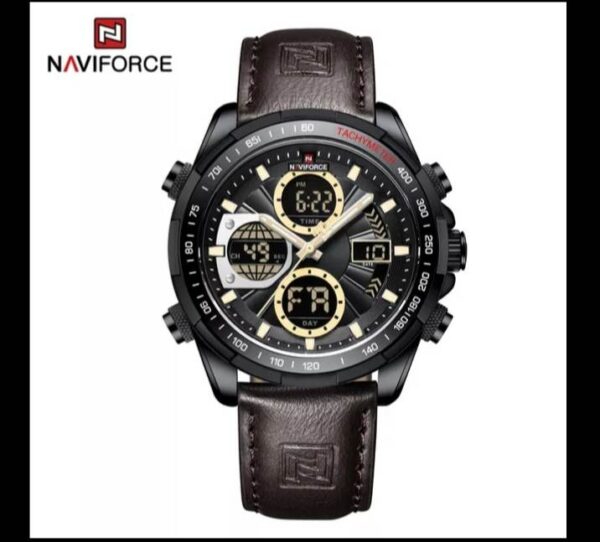 Naviforce 9197 Top Brand Luxury Leather Casual Military Sport Man Wristwach Dual Time Watch - Image 3