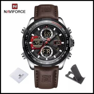 Naviforce 9197 Top Brand Luxury Leather Casual Military Sport Man Wristwach Dual Time Watch