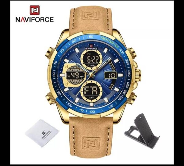 Naviforce 9197 Top Brand Luxury Leather Casual Military Sport Man Wristwach Dual Time Watch - Image 2