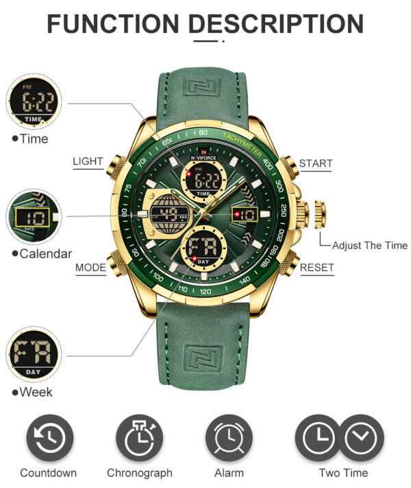 Naviforce 9197 Top Brand Luxury Leather Casual Military Sport Man Wristwach Dual Time Watch - Image 3