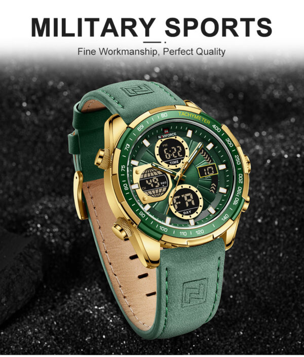 Naviforce 9197 Top Brand Luxury Leather Casual Military Sport Man Wristwach Dual Time Watch - Image 2