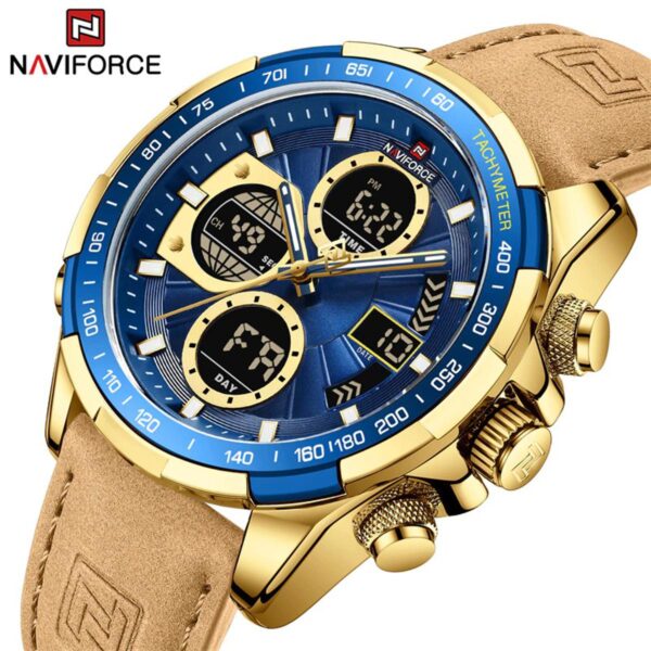 Naviforce 9197 Top Brand Luxury Leather Casual Military Sport Man Wristwach Dual Time Watch