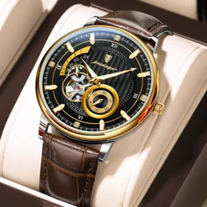POEDAGAR 1416 Top Luxury Automatic Wristwatch Mechanical Leather Watch For Men
