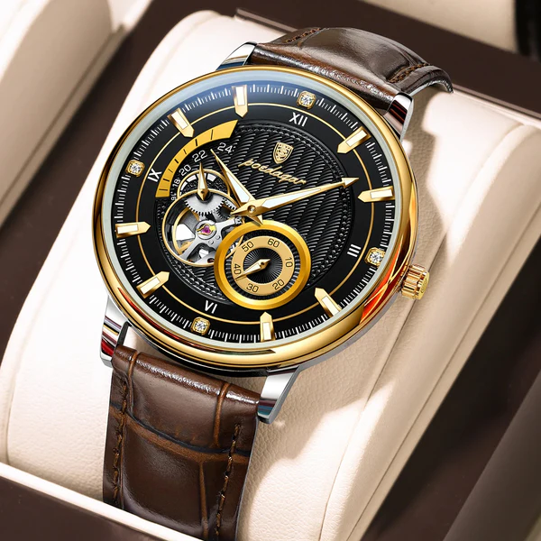 POEDAGAR 1416 Top Luxury Automatic Wristwatch Mechanical Leather Watch For Men