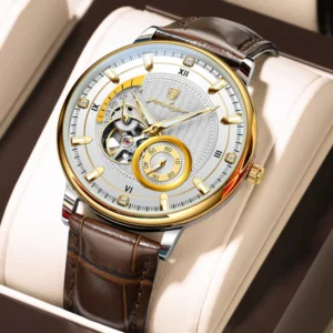 POEDAGAR 1416 Top Luxury Automatic Wristwatch Mechanical Leather Watch For Men