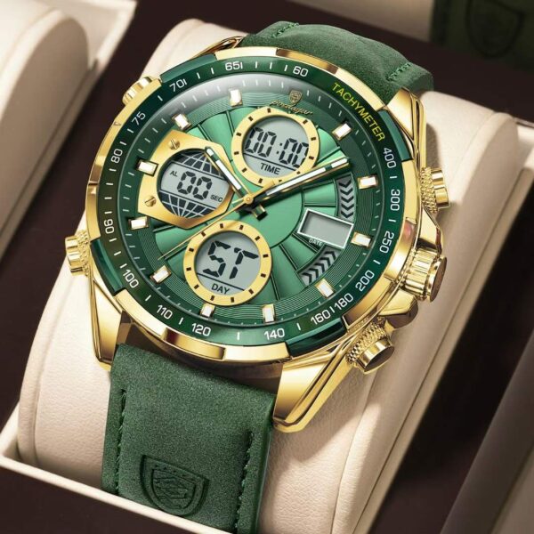 Poedagar 108 Men's Luxury Leather Casual Watches golden green