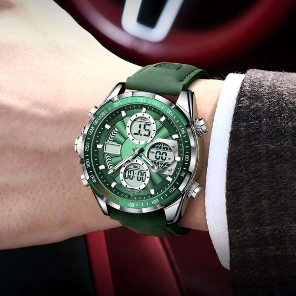 Poedagar 108 Men's Luxury Leather Casual Watches Green - Image 3