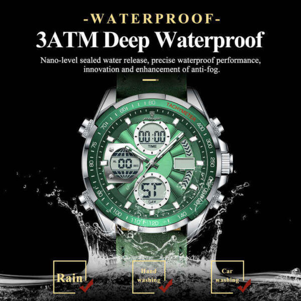Poedagar 108 Men's Luxury Leather Casual Watches Green - Image 2